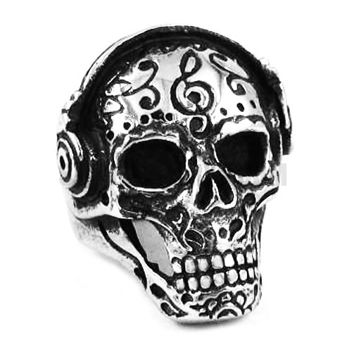 Gothic Stainless Steel Music Skull Ring SWR0369 - Click Image to Close